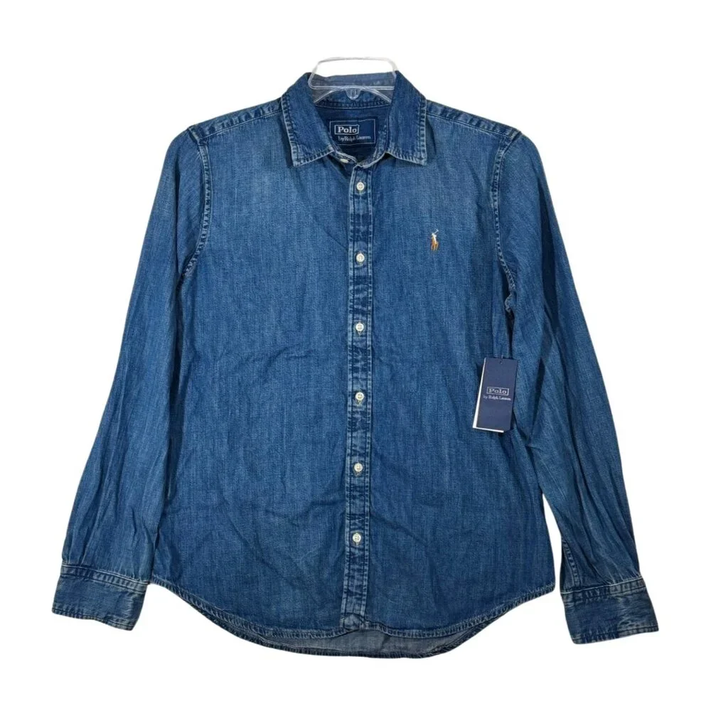 Polo Ralph Lauren Slim-Fit Denim Shirt Womens Size 12 Merced Wash - Picture 2 of 9